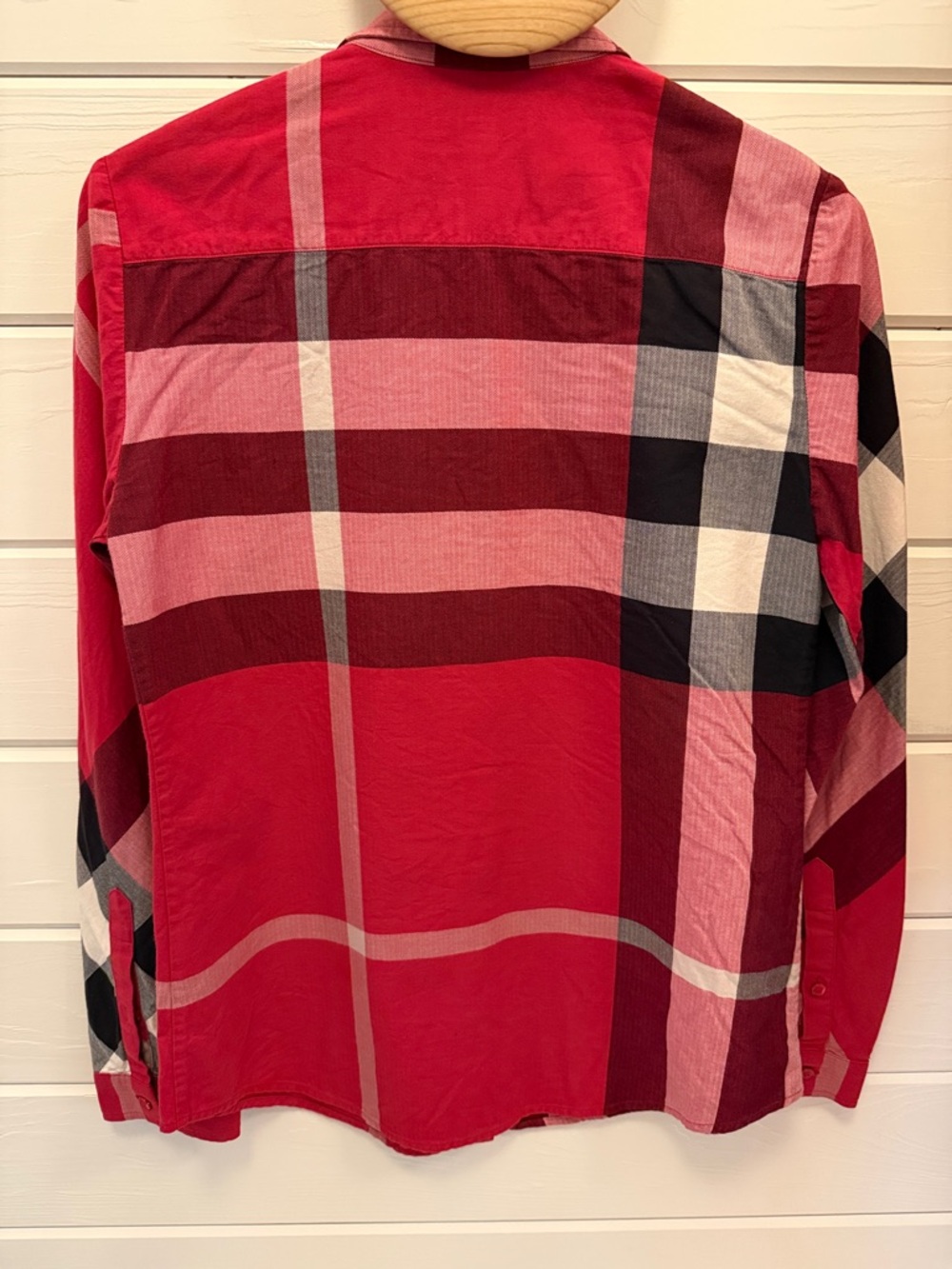 Burberry Red, Black Plaid Cotton Button-Down Shirt - Picture 3 of 5